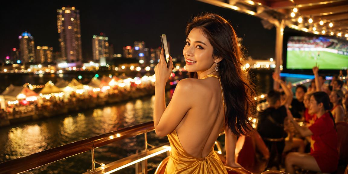 Người dùng đăng nhập tài khoản casino trên điện thoại tại chợ đêm Nha Trang